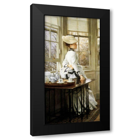Reading the News (detail) Black Modern Wood Framed Art Print with Double Matting by Tissot, James