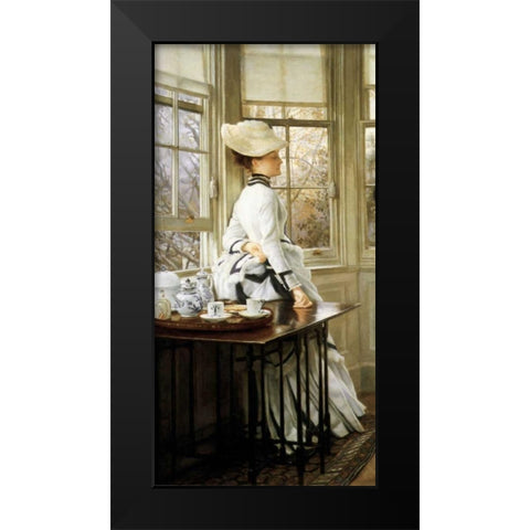 Reading the News (detail) Black Modern Wood Framed Art Print by Tissot, James