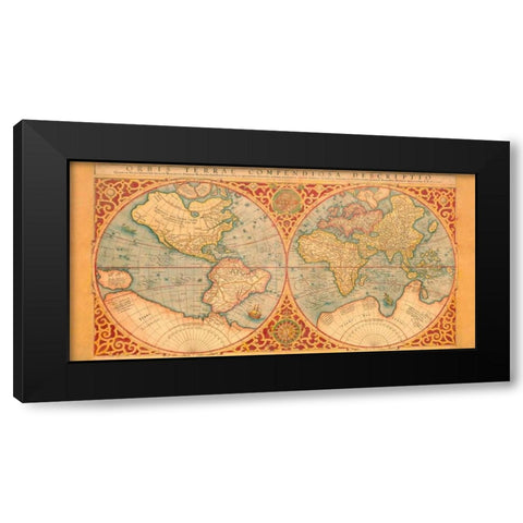 Orbis Terrae Compendiosa Descriptio 1587 Black Modern Wood Framed Art Print with Double Matting by Anonymous