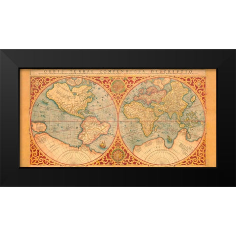 Orbis Terrae Compendiosa Descriptio 1587 Black Modern Wood Framed Art Print by Anonymous
