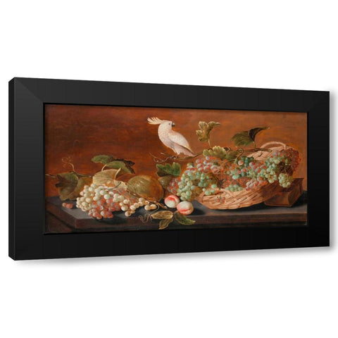 Still Life with Parrot Black Modern Wood Framed Art Print by Koets, Roelof