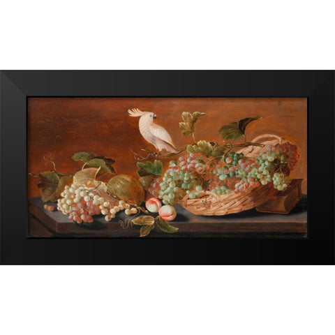 Still Life with Parrot Black Modern Wood Framed Art Print by Koets, Roelof