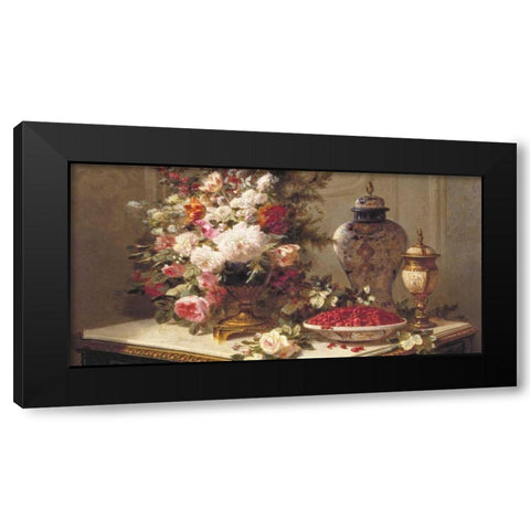 Floral composition on a table (detail) Black Modern Wood Framed Art Print with Double Matting by Robie, Jean-Baptiste