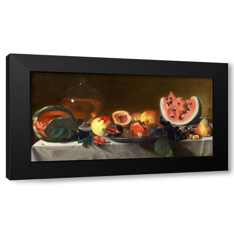 Still Life with Fruit and Carafe Black Modern Wood Framed Art Print by Pensionante del Saraceni