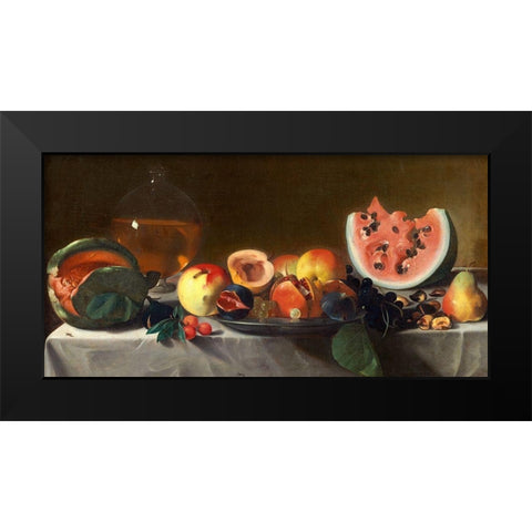Still Life with Fruit and Carafe Black Modern Wood Framed Art Print by Pensionante del Saraceni