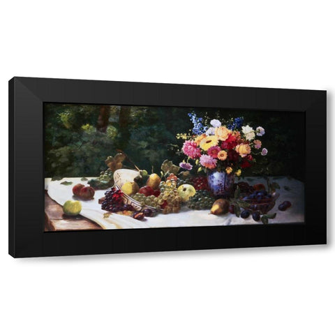 Vase of Flowers and Fruit on a Draped Table Black Modern Wood Framed Art Print with Double Matting by Burghardt, Adam
