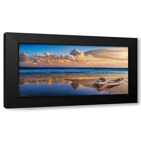Barche sulla battigia Black Modern Wood Framed Art Print with Double Matting by Galasso, Adriano
