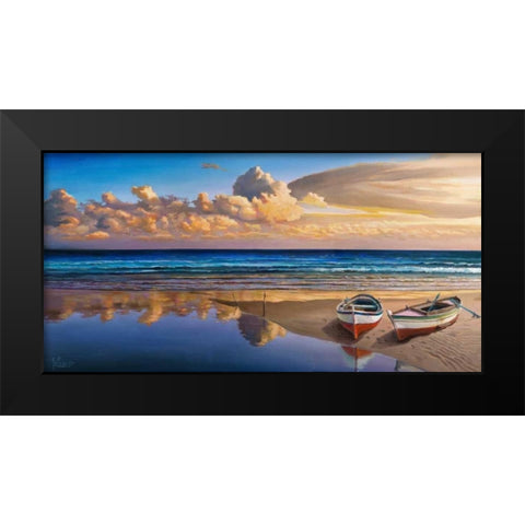 Barche sulla battigia Black Modern Wood Framed Art Print by Galasso, Adriano