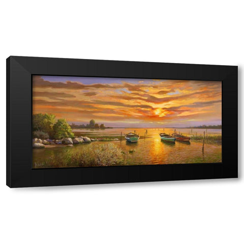 Laguna al tramonto Black Modern Wood Framed Art Print with Double Matting by Galasso, Adriano