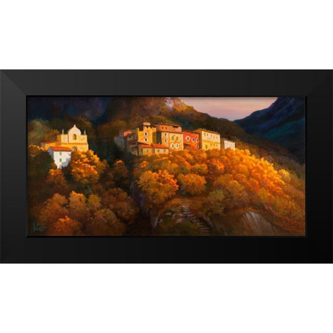Paese sul monte Black Modern Wood Framed Art Print by Galasso, Adriano