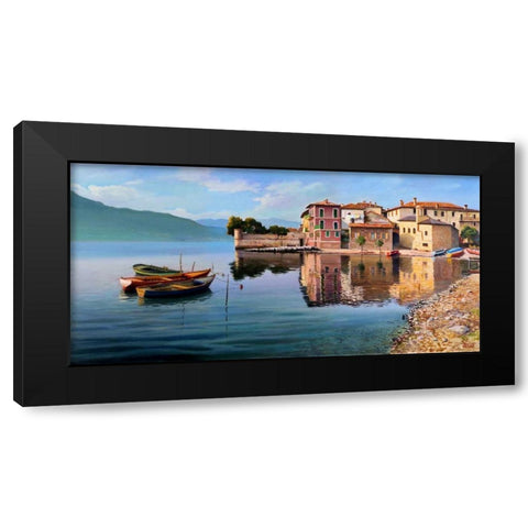 Paese sul lago Black Modern Wood Framed Art Print with Double Matting by Galasso, Adriano