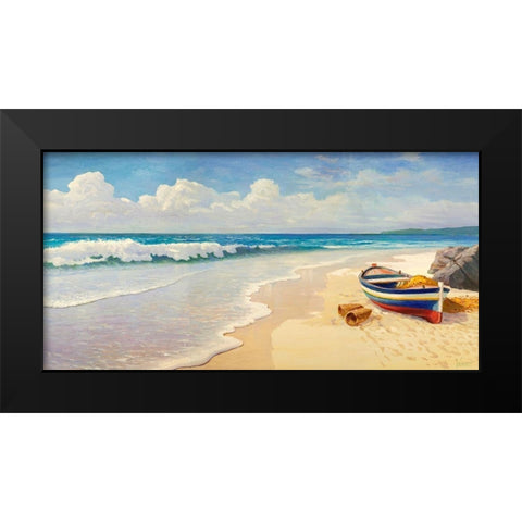 Onde sulla spiaggia Black Modern Wood Framed Art Print by Galasso, Adriano