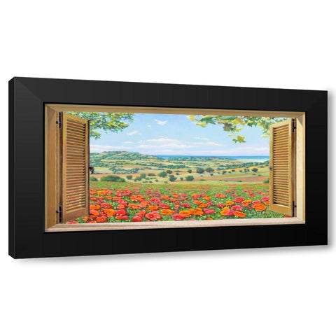 Finestra su campo di papaveri Black Modern Wood Framed Art Print with Double Matting by Del Missier, Andrea
