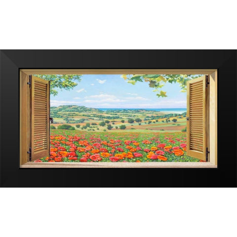 Finestra su campo di papaveri Black Modern Wood Framed Art Print by Del Missier, Andrea