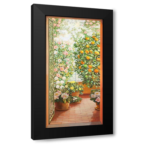 Porta sul terrazzo fiorito Black Modern Wood Framed Art Print by Del Missier, Andrea
