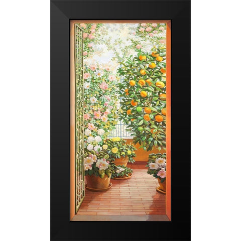 Porta sul terrazzo fiorito Black Modern Wood Framed Art Print by Del Missier, Andrea