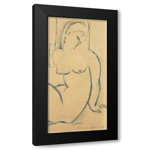 Seated Woman Black Modern Wood Framed Art Print with Double Matting by Modigliani, Amedeo