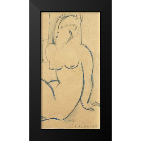 Seated Woman Black Modern Wood Framed Art Print by Modigliani, Amedeo