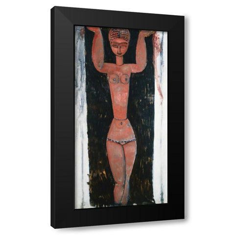 Caryatid Rouge Black Modern Wood Framed Art Print with Double Matting by Modigliani, Amedeo