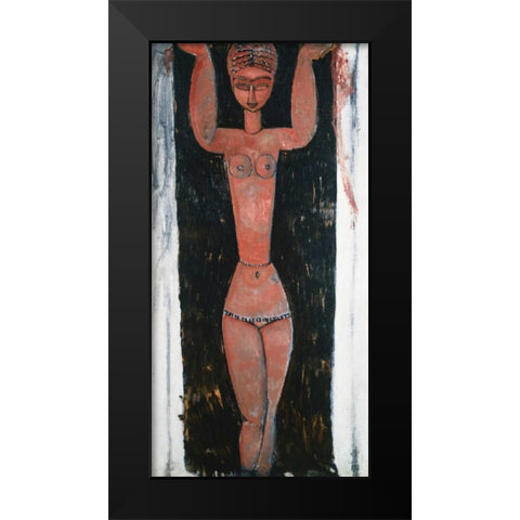 Caryatid Rouge Black Modern Wood Framed Art Print by Modigliani, Amedeo