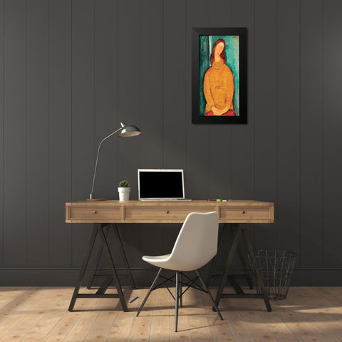 Portrait of Jeanne HeÂ´buterne Black Modern Wood Framed Art Print by Modigliani, Amedeo