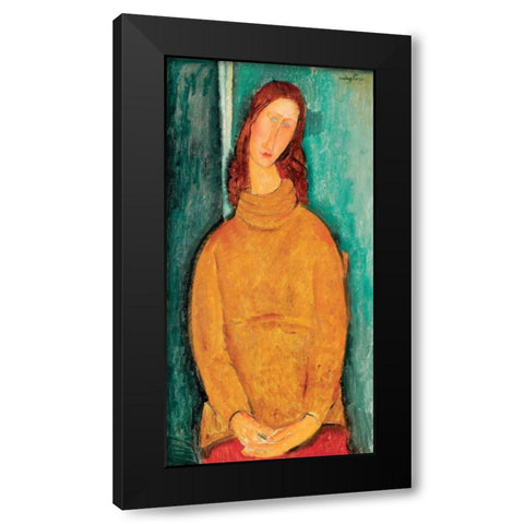 Portrait of Jeanne HeÂ´buterne Black Modern Wood Framed Art Print with Double Matting by Modigliani, Amedeo
