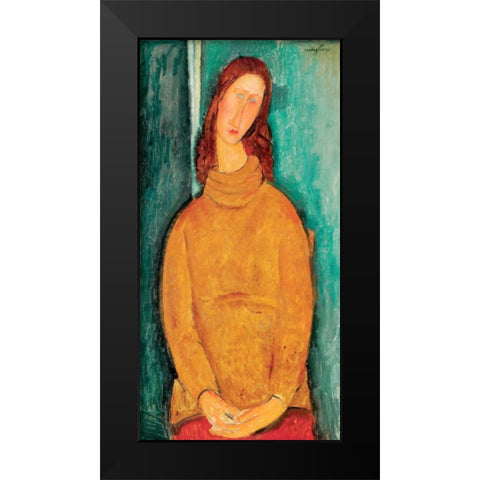 Portrait of Jeanne HeÂ´buterne Black Modern Wood Framed Art Print by Modigliani, Amedeo