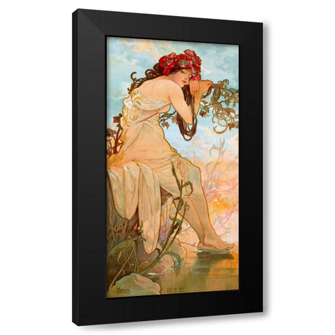 ete Black Modern Wood Framed Art Print with Double Matting by Mucha, Alphonse