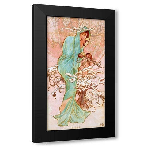 Hiver Black Modern Wood Framed Art Print by Mucha, Alphonse