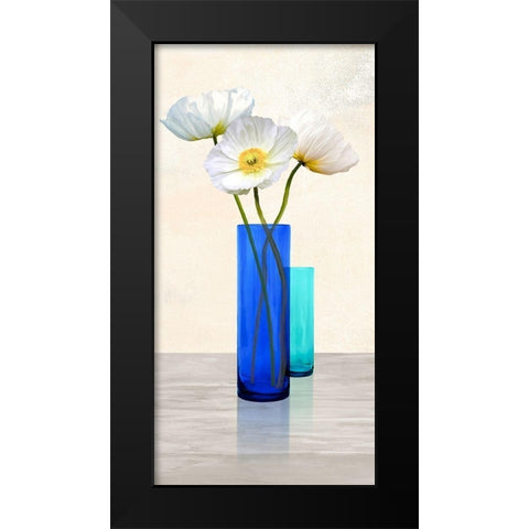 Poppies in crystal vases (Aqua II) Black Modern Wood Framed Art Print by Cynthia, Ann