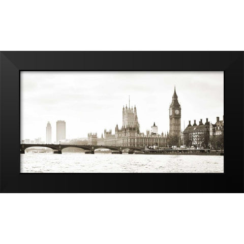 View of the Houses of Parliament and Westminster Bridge London Black Modern Wood Framed Art Print by Helena, Frank