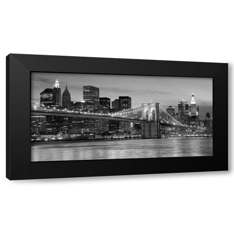 Brooklyn Bridge at Night Black Modern Wood Framed Art Print by Anonymous