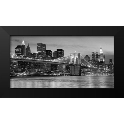 Brooklyn Bridge at Night Black Modern Wood Framed Art Print by Anonymous