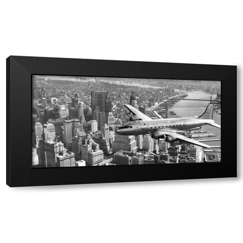 Flying over Manhattan, NYC Black Modern Wood Framed Art Print by Anonymous
