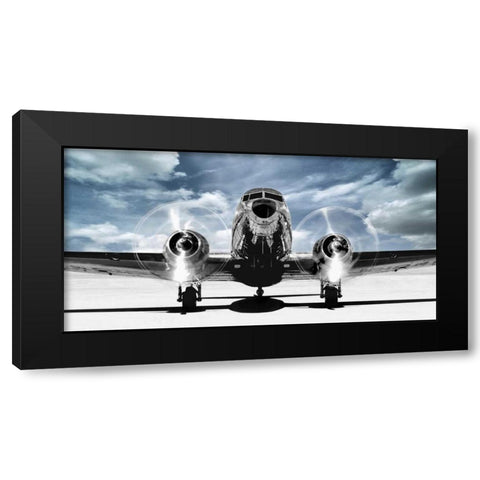Airplaine taking off in a blue sky Black Modern Wood Framed Art Print by Gasoline Images