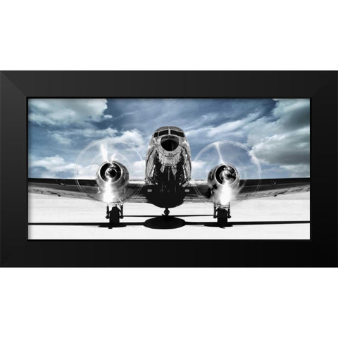 Airplaine taking off in a blue sky Black Modern Wood Framed Art Print by Gasoline Images