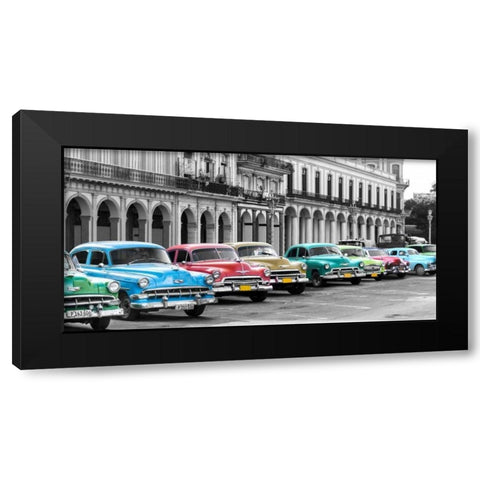 Cars parked in line, Havana, Cuba Black Modern Wood Framed Art Print with Double Matting by Pangea Images