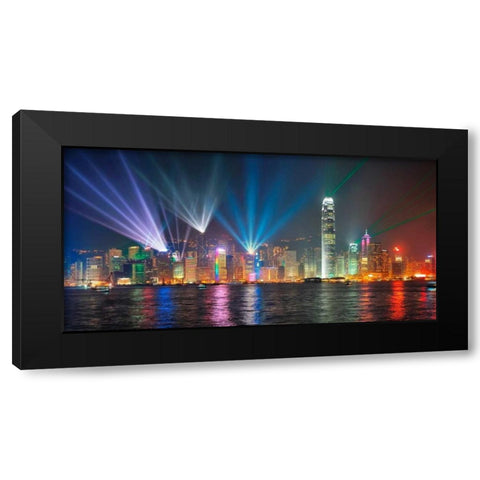 Symphony of lights, Hong Kong Black Modern Wood Framed Art Print with Double Matting by Anonymous