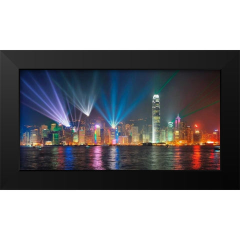 Symphony of lights, Hong Kong Black Modern Wood Framed Art Print by Anonymous