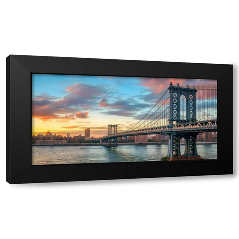 Manhattan Bridge at sunset, NYC Black Modern Wood Framed Art Print with Double Matting by Anonymous