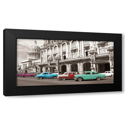 Vintage American cars in Havana, Cuba Black Modern Wood Framed Art Print with Double Matting by Anonymous