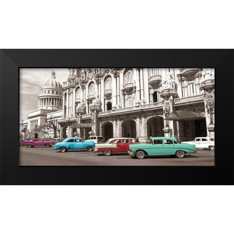 Vintage American cars in Havana, Cuba Black Modern Wood Framed Art Print by Anonymous