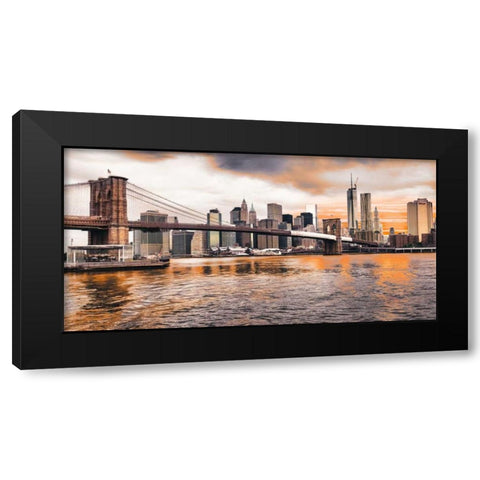 Brooklyn Bridge and Lower Manhattan at sunset, NYC Black Modern Wood Framed Art Print with Double Matting by Pangea Images