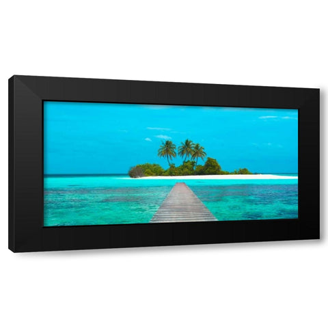 Jetty and Maldivian island Black Modern Wood Framed Art Print with Double Matting by Pangea Images