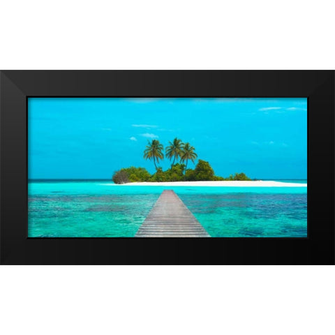 Jetty and Maldivian island Black Modern Wood Framed Art Print by Pangea Images