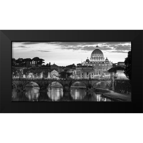 Night view at St. Peters cathedral, Rome Black Modern Wood Framed Art Print by Anonymous