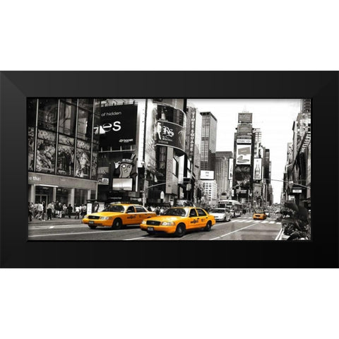 Taxi in Times Square, NYC Black Modern Wood Framed Art Print by Anonymous