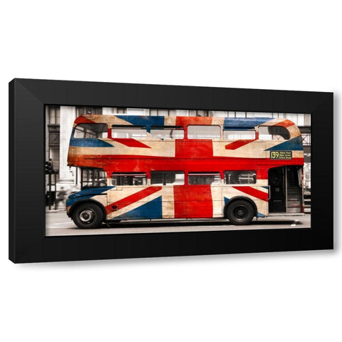 Union jack double-decker bus, London Black Modern Wood Framed Art Print by Pangea Images
