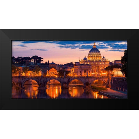 Night view at St. Peters cathedral, Rome Black Modern Wood Framed Art Print by Anonymous