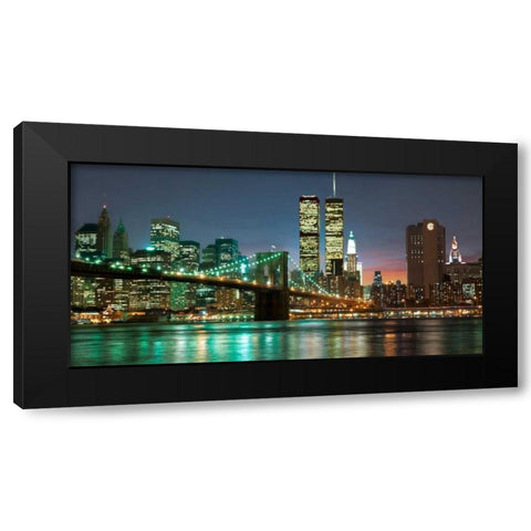 The Brooklyn Bridge and Twin Towers at Night Black Modern Wood Framed Art Print with Double Matting by Mancini, Barry